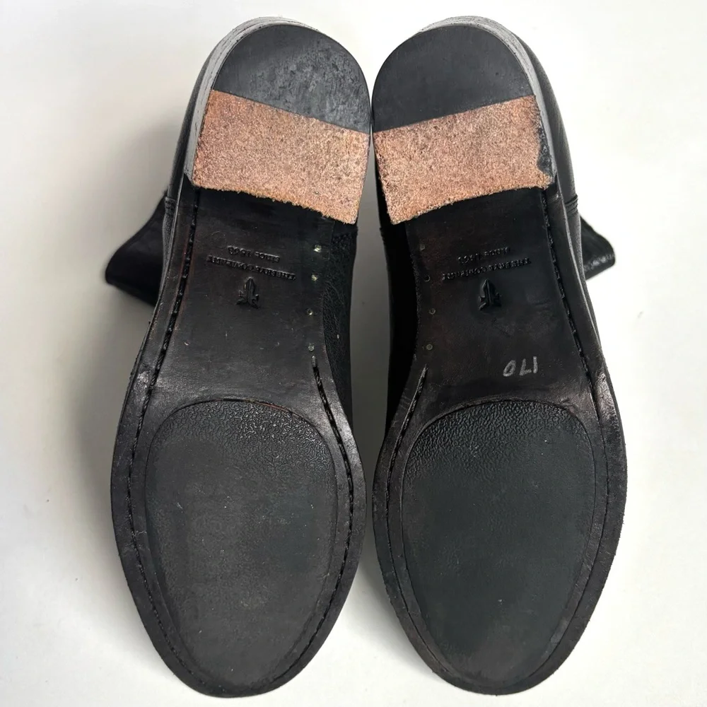 Frye Janis Gore Leather Ankle Boots Block Heels Pull On Black Size 8